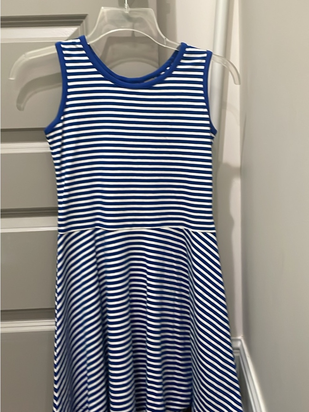 Girls' Blue and White Striped Sleeveless Dress